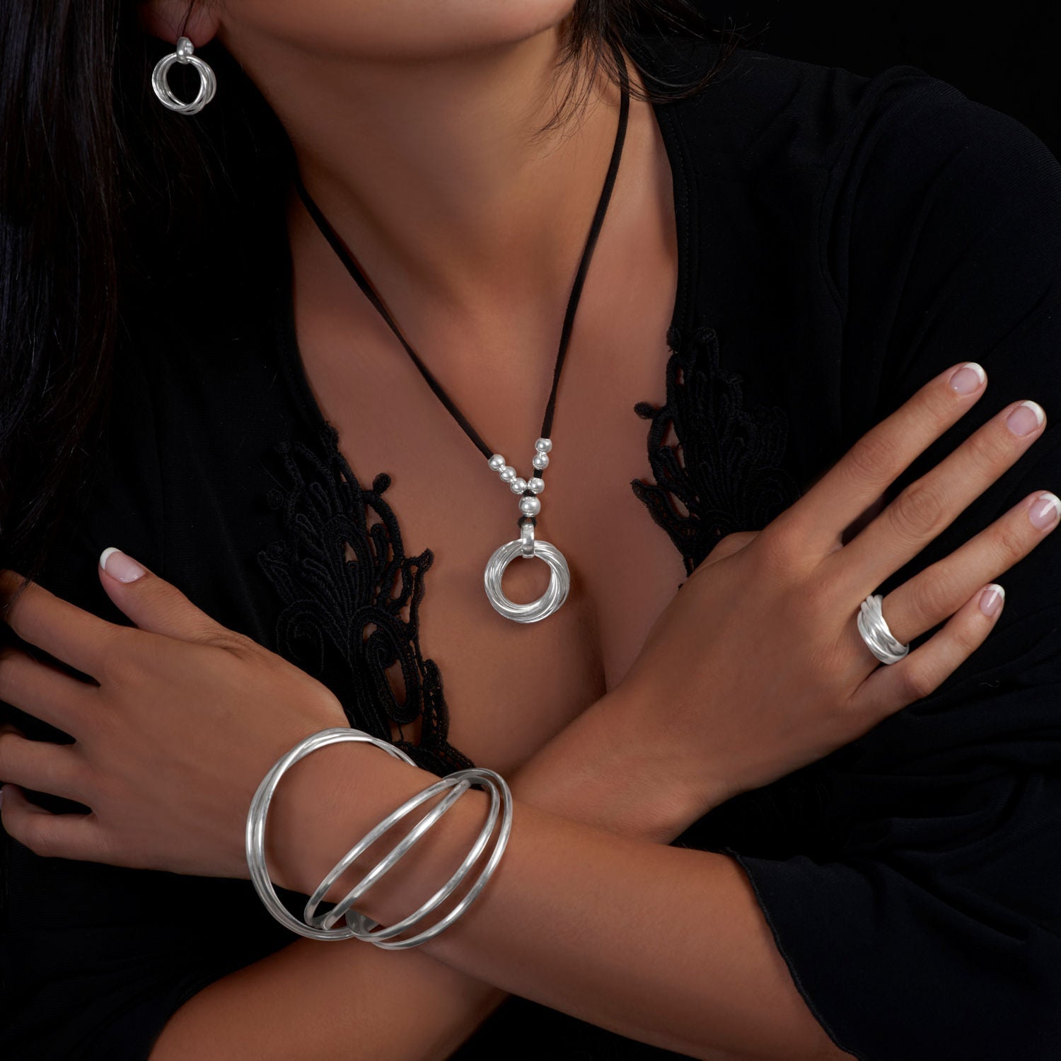 Russian Ring Necklace with 2 Rings in Sterling Silver - MYKA